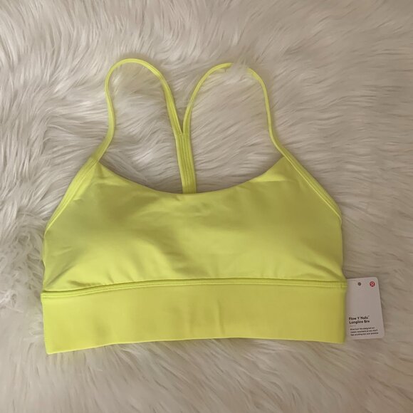 LULULEMON Flow Y Nulu Longline Bra in Neon Yellow Sz 8 - Picture 1 of 4